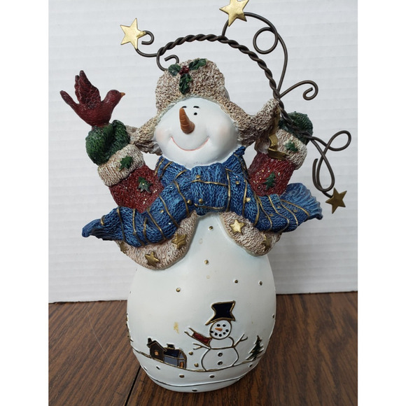 Winter Snow Pals Snowman In Red Sweater Holding Stars Christmas Ceramic Figurine - Picture 1 of 8